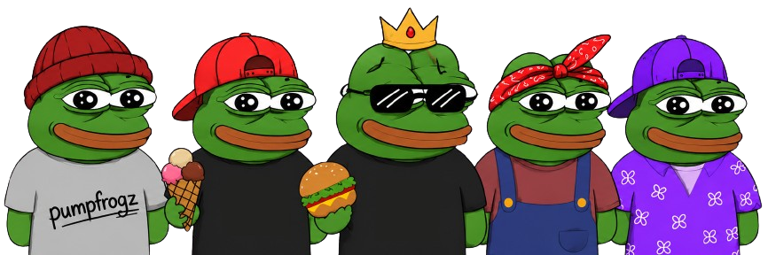 The five colorful PumpFrogz characters